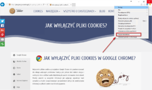 Wyłączanie cookies Internet Explorer- wybierz opcje internetowe