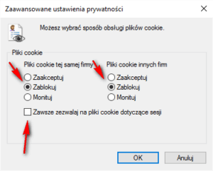 Wyłączanie cookies Internet Explorer- zablokuj cookie domeny i innych firm